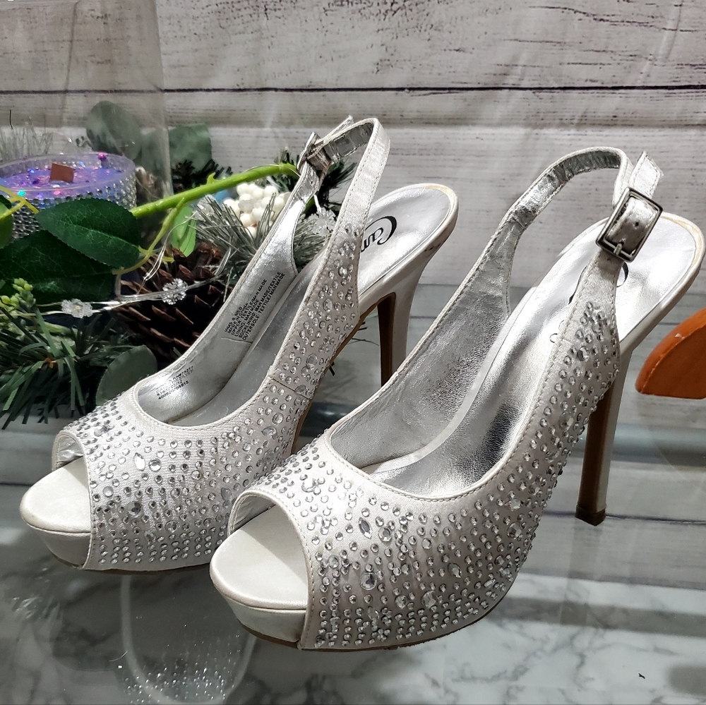 Candies Silver Rhinestone Heels